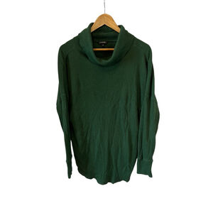 Waffle Green Top Green Large Funnel Neck Long Sleeve Pullover Casual Top